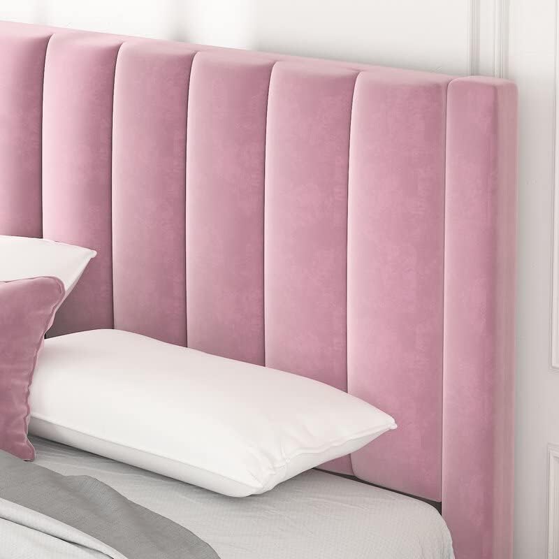 Luxo Nation King-Size Upholstered Double Bed – No Storage, Ideal for Home, Bedroom, or Hotel (Pink)